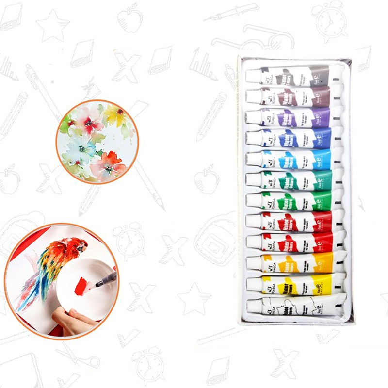 Vopsea acrilica pe baza de apa, set 12 culori, recipient 12 ml - imagine 3